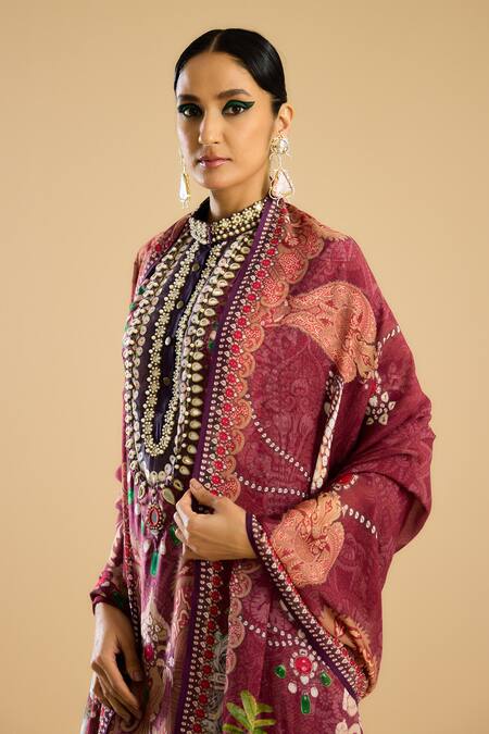 Buy_Rajdeep Ranawat_Pink Chiffon Embroidery Behroom Floral Print Dupatta 