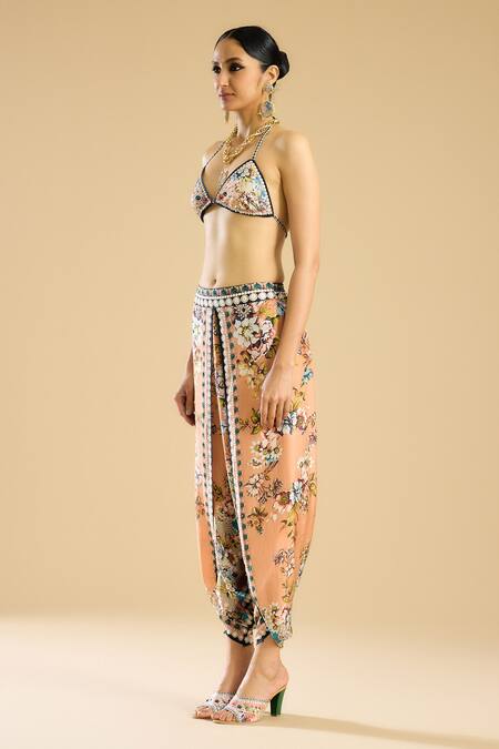 Buy_Rajdeep Ranawat_Ivory Lycra Sequins, Embroidery Bridgette Garden Print Bralette _Online_at_Aza_Fashions