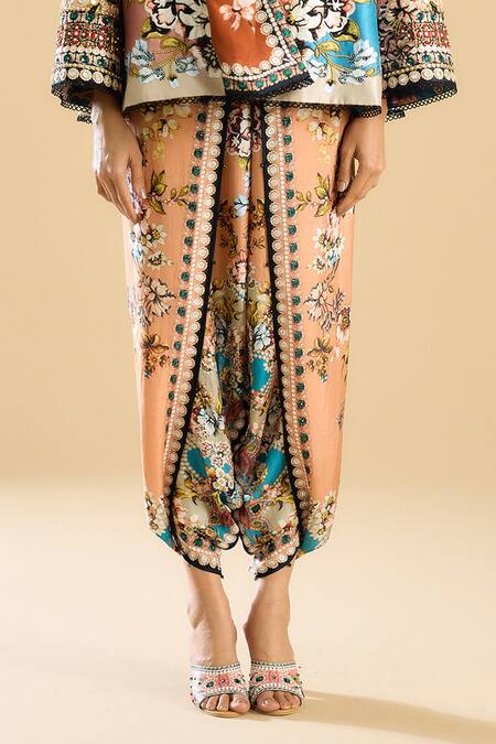 Rajdeep Ranawat Ivory Modal, Satin Embroidery Sonth Flower Print Dhoti Pant Online at Aza Fashions Rajdeep Ranawat_Ivory Modal, Satin Embroidery Sonth Flower Print Dhoti Pant _Online_at_Aza_Fashions