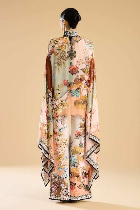 Shop_Rajdeep Ranawat_Ivory Polyester, Lycra Barika Garden Print Bell Bottom Pant _at_Aza_Fashions