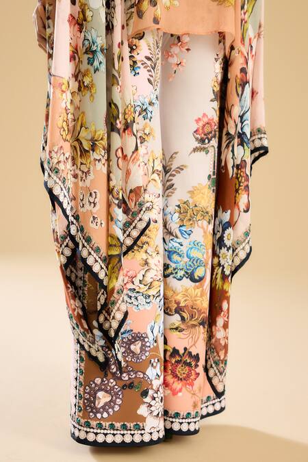 Buy_Rajdeep Ranawat_Ivory Polyester, Lycra Barika Garden Print Bell Bottom Pant _Online_at_Aza_Fashions