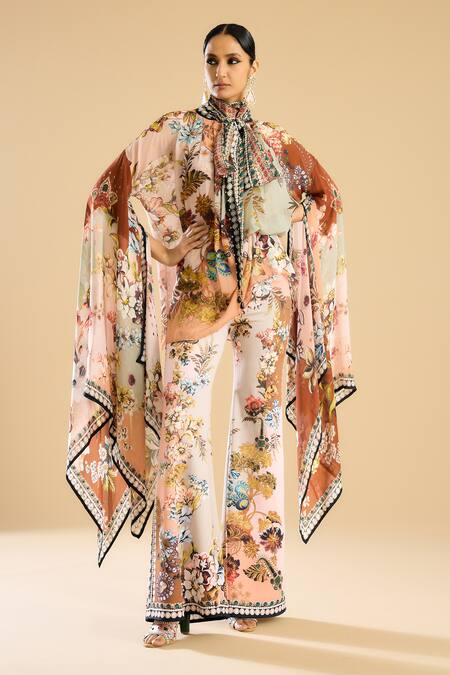 Buy_Rajdeep Ranawat_Ivory Polyester, Lycra Barika Garden Print Bell Bottom Pant 