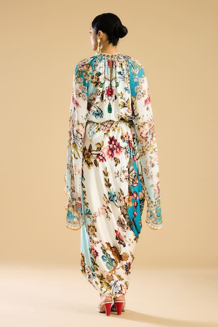 Rajdeep Ranawat Misba Abstract Floral Print Top With Draped Skirt 