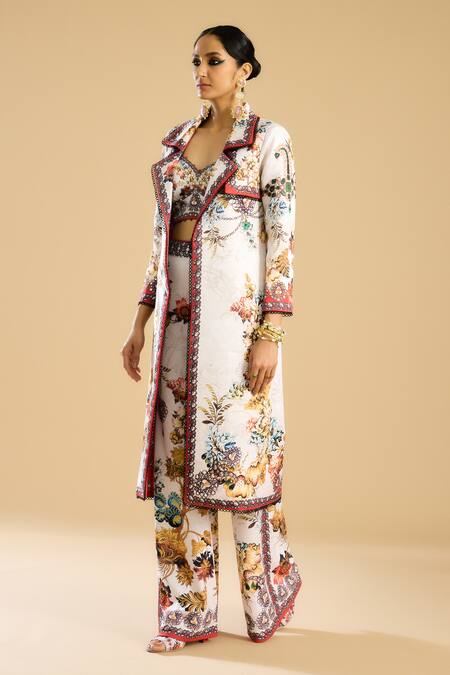 Buy_Rajdeep Ranawat_Red Silk, Modal Pearls, Crystals Collared, Freya Geometric Floral Print _Online_at_Aza_Fashions