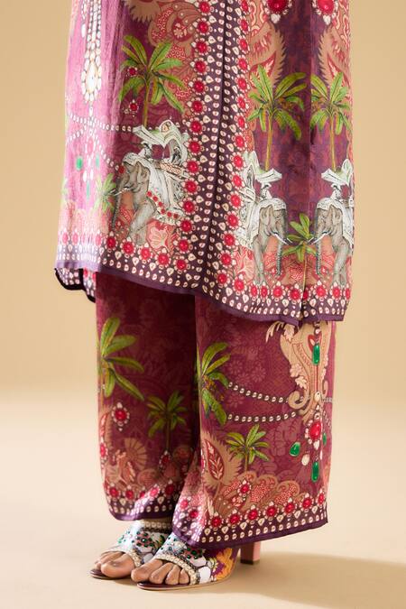 Rajdeep Ranawat_Pink Silk, Modal Pearls, Mirrors Bandeau Ghazala Damask Print Kurta With Pant _at_Aza_Fashions