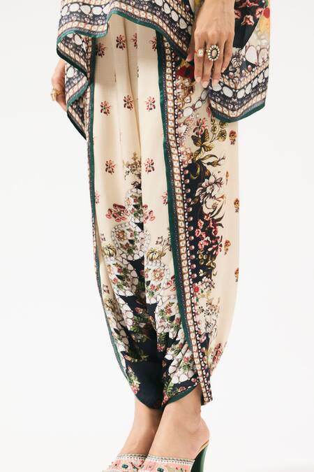 Rajdeep Ranawat_Beige Silk, Modal Crystals, Chanel Sonth Floral Print Tunic With Dhoti Pant _at_Aza_Fashions