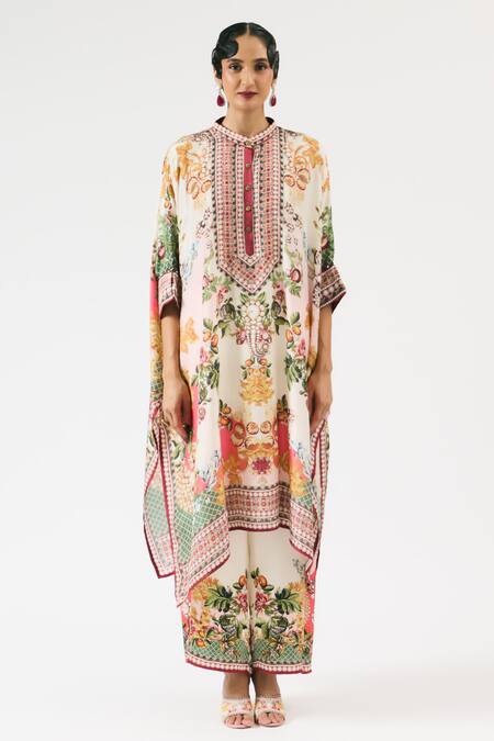 Rajdeep Ranawat_Multi Color Silk, Modal Chanetelle Floral Blossom Print Tunic With Pant _Online_at_Aza_Fashions