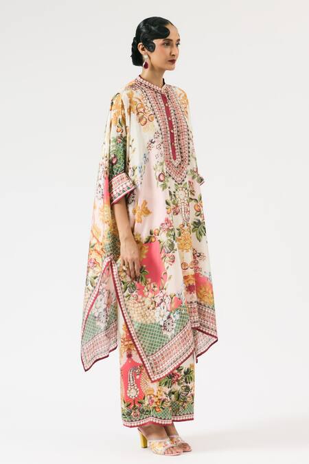 Buy_Rajdeep Ranawat_Multi Color Silk, Modal Chanetelle Floral Blossom Print Tunic With Pant _Online_at_Aza_Fashions