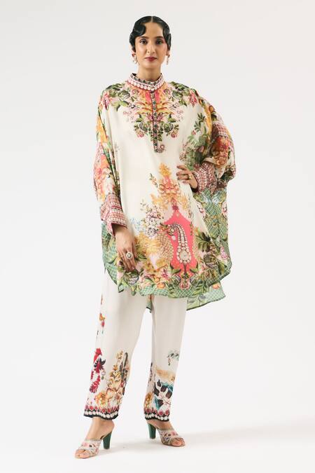 Rajdeep Ranawat_Multi Color Silk, Modal Mabel Geometric Floral Print Shirt Tunic With Pant _Online_at_Aza_Fashions