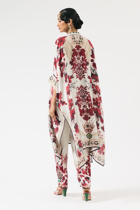 Shop Rajdeep Ranawat Ivory Silk, Modal Crystals, Chanetelle Floral Blossom Print Kaftan With Pant at Aza Fashions Shop_Rajdeep Ranawat_Ivory Silk, Modal Crystals, Chanetelle Floral Blossom Print Kaftan With Pant _at_Aza_Fashions