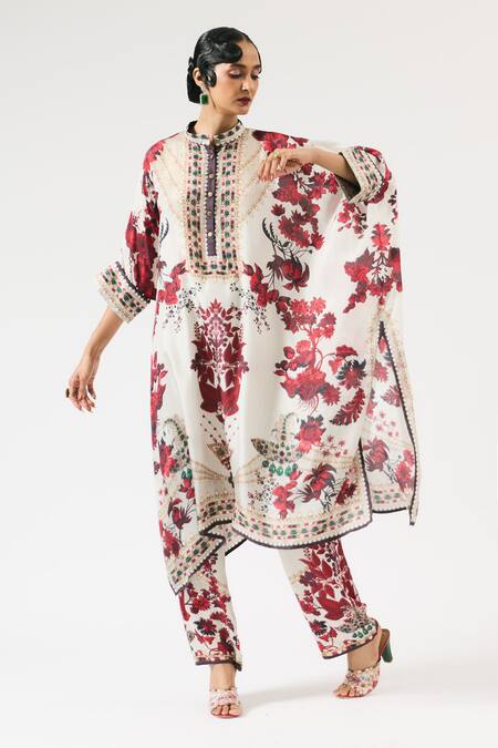 Buy Rajdeep Ranawat Ivory Silk, Modal Crystals, Chanetelle Floral Blossom Print Kaftan With Pant Online at Aza Fashions Buy_Rajdeep Ranawat_Ivory Silk, Modal Crystals, Chanetelle Floral Blossom Print Kaftan With Pant _Online_at_Aza_Fashions
