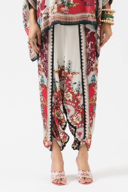 Rajdeep Ranawat_Ivory Silk, Modal Chanel Sonth Ornamental Floral Print Tunic With Dhoti Pant _Online_at_Aza_Fashions