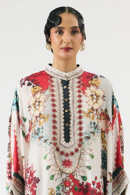 Buy_Rajdeep Ranawat_Ivory Silk, Modal Chanel Sonth Ornamental Floral Print Tunic With Dhoti Pant _Online_at_Aza_Fashions