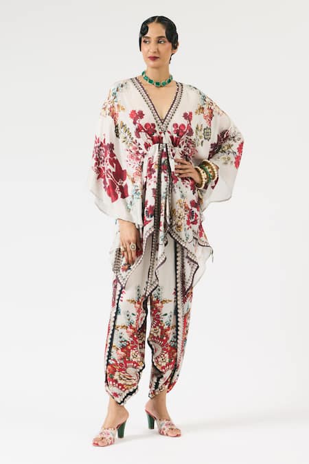 Rajdeep Ranawat Inayat Flower Print Kaftan With Dhoti Pant 