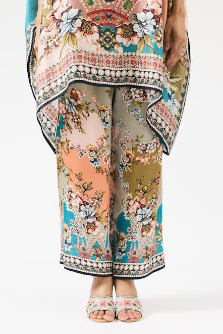 Buy_Rajdeep Ranawat_Multi Color Silk, Modal Crystals, Chanel Floral Blossom Print Tunic With Pant 