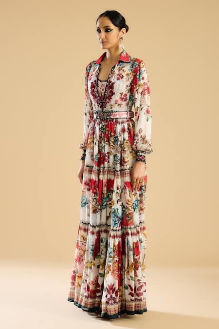 Buy Rajdeep Ranawat Ivory Fabric Flowers Fleur Print Embellished Belt Online at Aza Fashions Buy_Rajdeep Ranawat_Ivory Fabric Flowers Fleur Print Embellished Belt _Online_at_Aza_Fashions