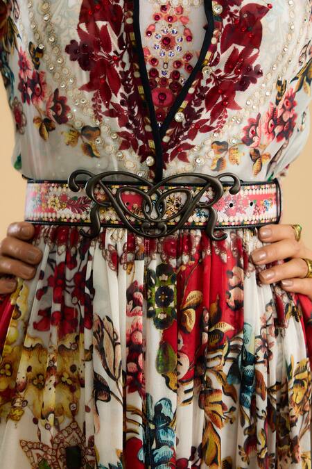 Buy Rajdeep Ranawat Ivory Fabric Flowers Fleur Print Embellished Belt Buy_Rajdeep Ranawat_Ivory Fabric Flowers Fleur Print Embellished Belt