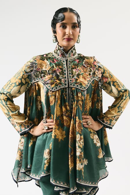 Rajdeep Ranawat Mahirah Floral Print Embroidered Yoke Tunic 