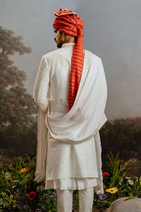 Yajy By Aditya Jain Hansaraj Mughal Resham Embroidered Sherwani Set 