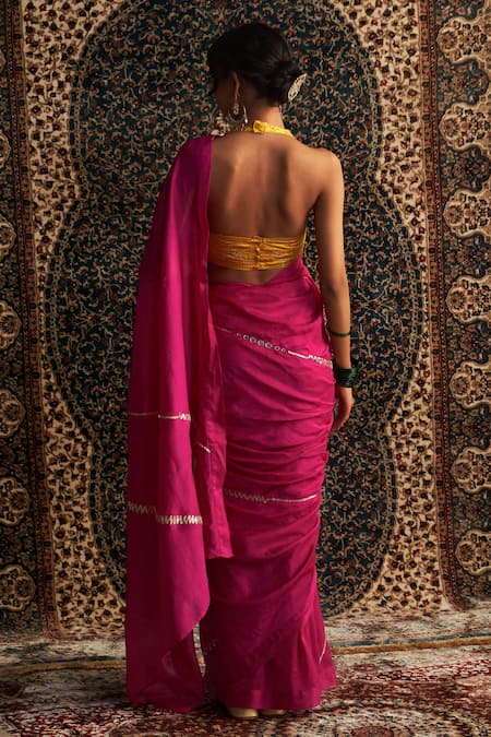 Charkhee Chanderi Gota Patti Embroidered Saree With Blouse 