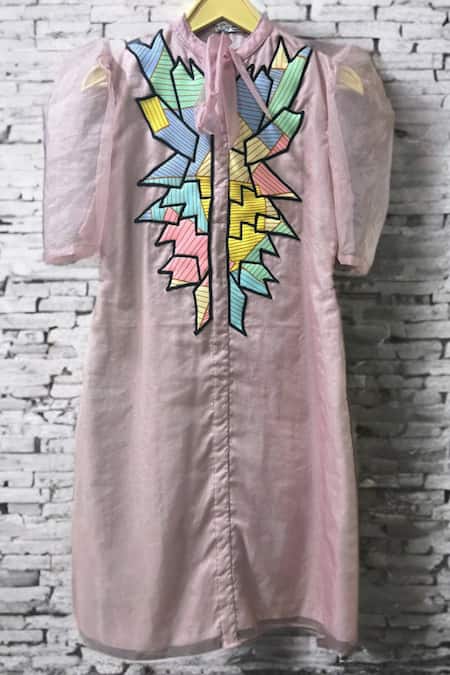 Little Weird By Neha Kankaria Embroidered Patchwork Balloon Sleeve Dress 