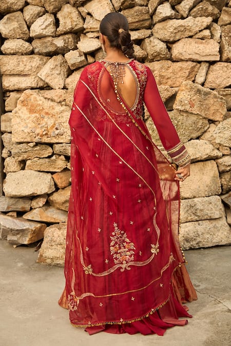 Shreeka Floral Zardozi Embroidered Gradient Anarkali With Dupatta 