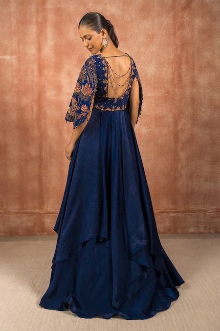 Shreeka Floral Dabka Embroidered Asymmetric Gown 