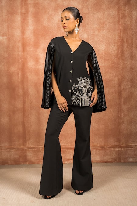 Shreeka Lotus Applique Embellished Jacket With Boot-Cut Pant 