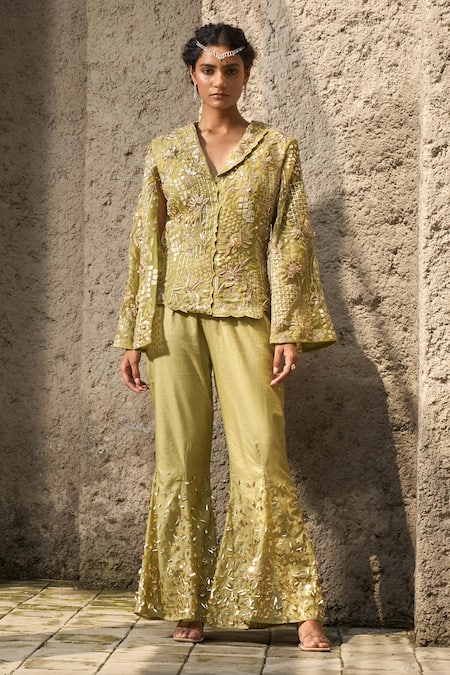 Shreeka Floral Geometric Embroidered Jacket With Flared Pant 