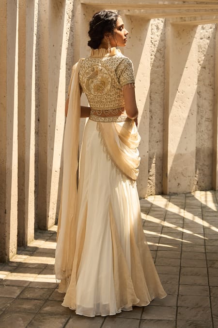 Shreeka Zardozi Embroidered Godet Lehenga Saree With Blouse 