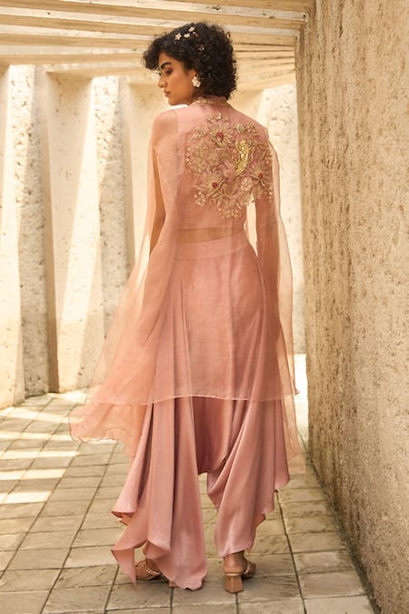 Shreeka Floral Applique Embroidered Cape Flowy Pant Set 