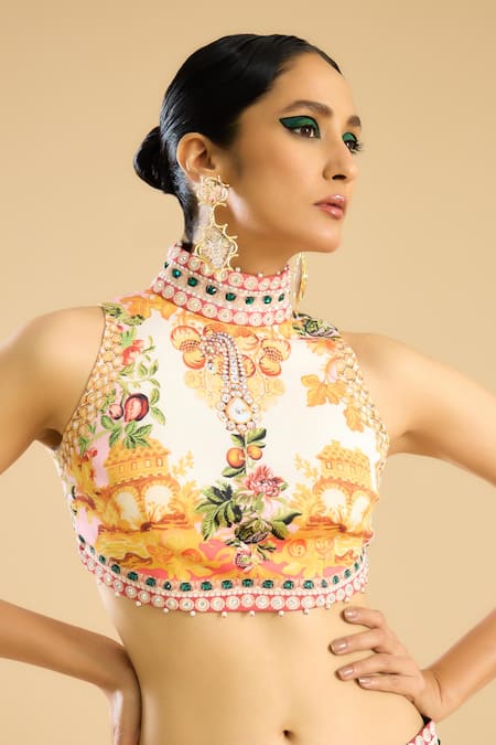 Rajdeep Ranawat Ceri Vintage Floral Print Crop Top 