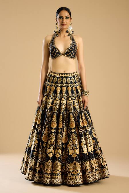 Rajdeep Ranawat Black Embroidery Aziza Halter Neck Blouse at Aza Fashions Rajdeep Ranawat_Black Embroidery Aziza Halter Neck Blouse _at_Aza_Fashions