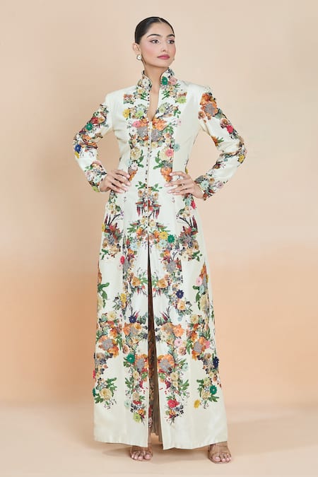 Anamika Khanna Floral Print Long Coat & Pant Set 