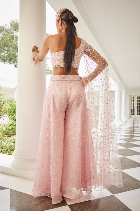 Mani Bhatia Celeste Bloom Embroidered One Shoulder Blouse With Sharara