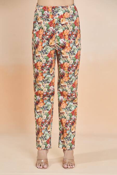 Buy Anamika Khanna White Embroidery Floral Print Long Coat And Pant Set Buy_Anamika Khanna_White Embroidery Floral Print Long Coat And Pant Set