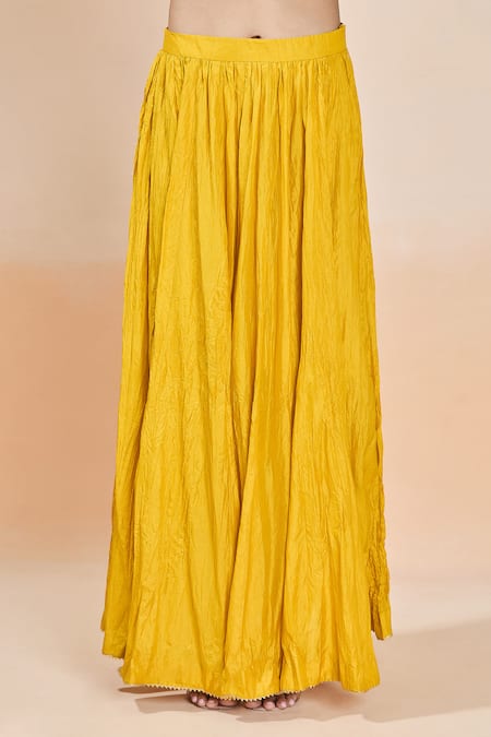 Sheetal Batra_Yellow Silk, Embroidery Round Neck Kurta Set _Online_at_Aza_Fashions