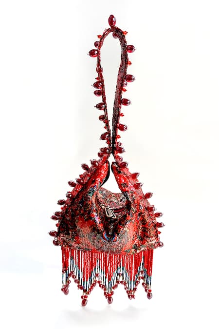 The Garnish Company Red Bead Anais Sequin Work Potli 