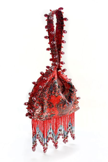 Shop_The Garnish Company_Red Bead Anais Sequin Work Potli _Online_at_Aza_Fashions