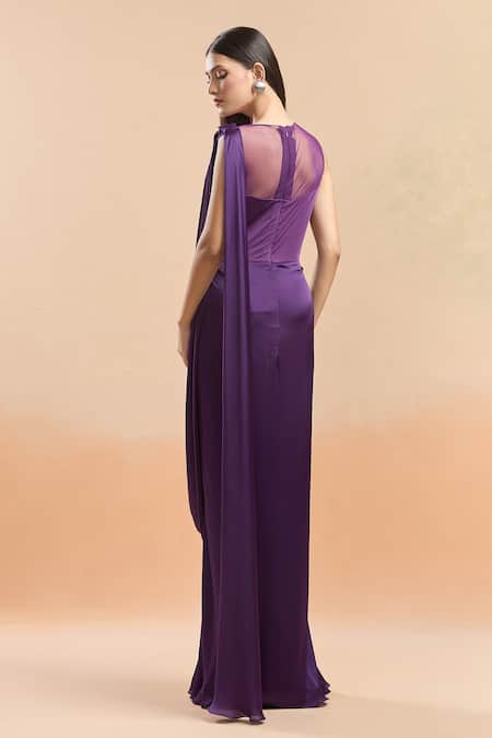 Amit Aggarwal Cutdana Embellished Purple Saree Gown 