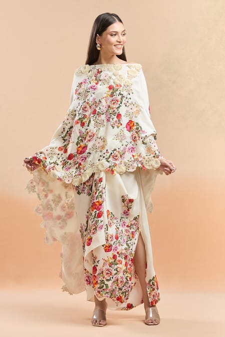 Anamika Khanna Printed Cape & Draped Skirt Set 