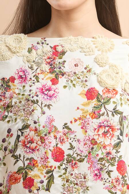 Buy_Anamika Khanna_Multi Color Chiffon Embroidery Floral Printed Cape And Draped Skirt Set