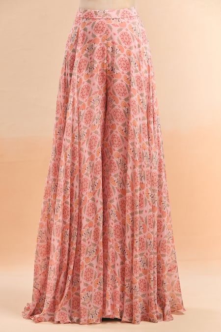 Buy Ridhi Mehra Pink Net Embroidery, Beads Sweetheart Neck Floral Printed Cape And Sharara Set Buy_Ridhi Mehra_Pink Net Embroidery, Beads Sweetheart Neck Floral Printed Cape And Sharara Set