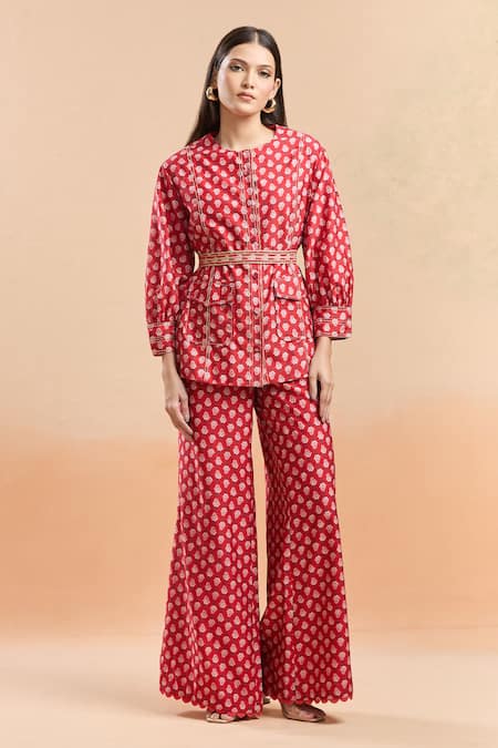 Ridhi Mehra Floral Print Shirt & Bell Bottom Pant Set 