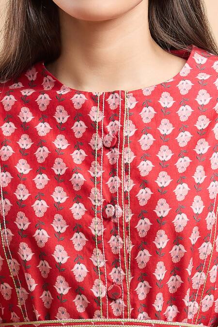 Buy Ridhi Mehra Red Cotton Embroidery Round Neck Floral Print Shirt And Bell Bottom Pant Set Online at Aza Fashions Buy_Ridhi Mehra_Red Cotton Embroidery Round Neck Floral Print Shirt And Bell Bottom Pant Set_Online_at_Aza_Fashions