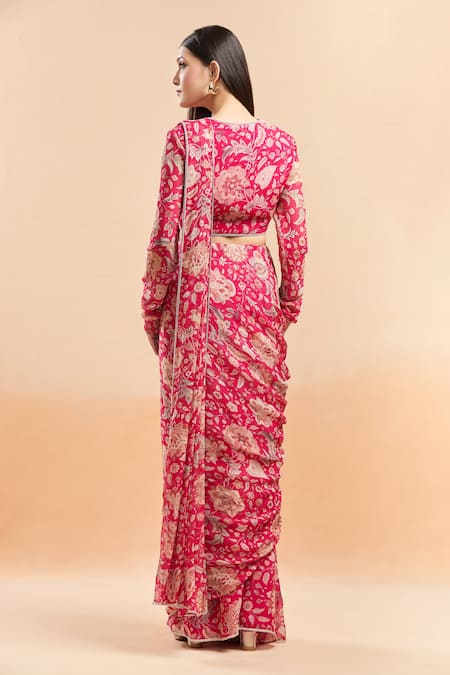 Ridhi Mehra Floral Print Red Saree Set 