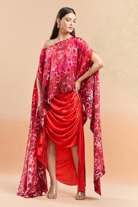 Buy Saaksha & Kinni Multi Color Floral Bloom Cape And Draped Skirt Set Online at Aza Fashions Buy_Saaksha & Kinni_Multi Color Floral Bloom Cape And Draped Skirt Set _Online_at_Aza_Fashions