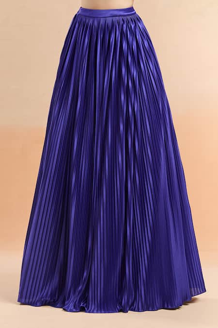 Buy Amit Aggarwal Blue Tulle, Jersey, Polyester V-neck Plisse Skirt And Structured Top Set Buy_Amit Aggarwal_Blue Tulle, Jersey, Polyester V-neck Plisse Skirt And Structured Top Set