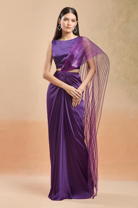 Amit Aggarwal Metallic Polymer Draped Skirt Saree Set 