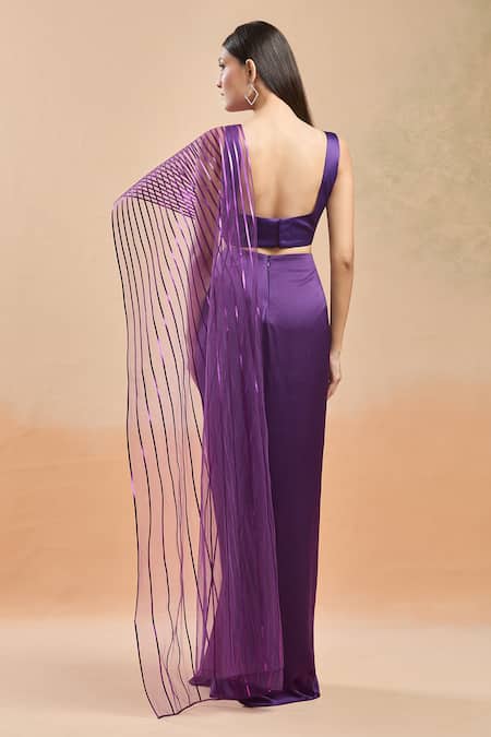 Amit Aggarwal Metallic Draped Saree Set 